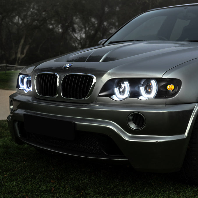 D-Motoring - Headlights - RGB Color LED U-Halo - Black Housing - Projector - Plug-n-Play - Pair - 00-03 BMW X5 - 7