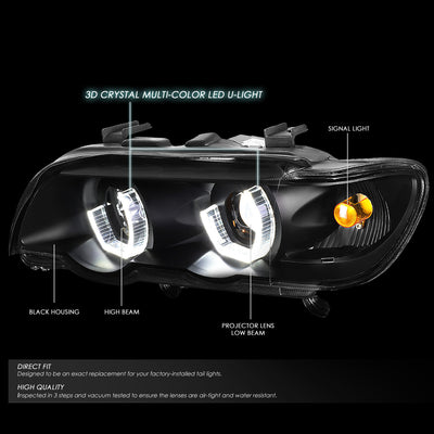 D-Motoring - Headlights - RGB Color LED U-Halo - Black Housing - Projector - Plug-n-Play - Pair - 00-03 BMW X5 - 2