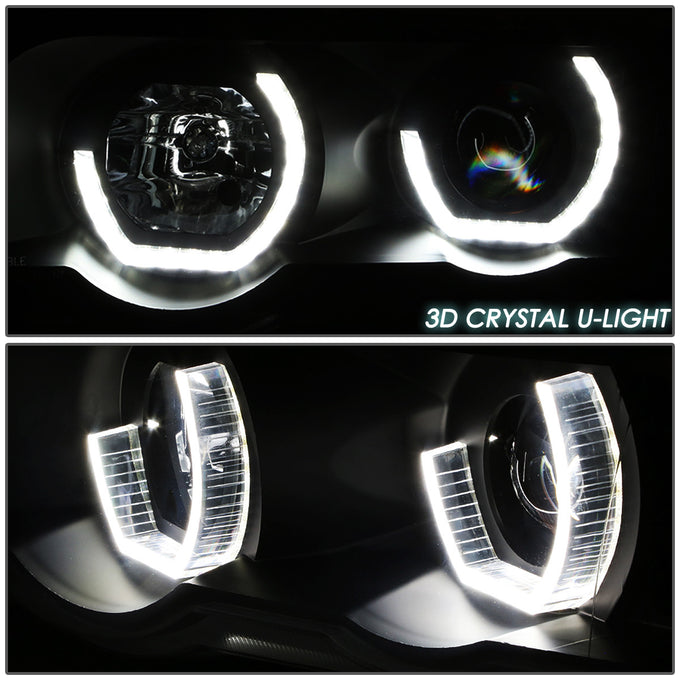 D-Motoring - Headlights - RGB Color LED U-Halo - Black Housing - Projector - Plug-n-Play - Pair - 00-03 BMW X5 - 4