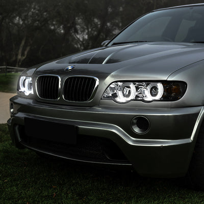 D-Motoring - Headlights - RGB Color LED U-Halo - Chrome Housing - Projector - Plug-n-Play - Pair - 00-03 BMW X5 - 7