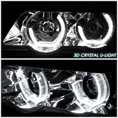 D-Motoring - Headlights - RGB Color LED U-Halo - Chrome Housing - Projector - Plug-n-Play - Pair - 00-03 BMW X5 - 4