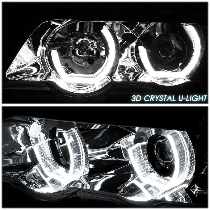 D-Motoring - Headlights - RGB Color LED U-Halo - Chrome Housing - Projector - Plug-n-Play - Pair - 00-03 BMW X5 - 4