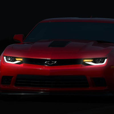 14-15 Chevy Camaro Headlights - LED DRL+Sequential Turn Signal - Clear Lens - Projector - Pair - 11