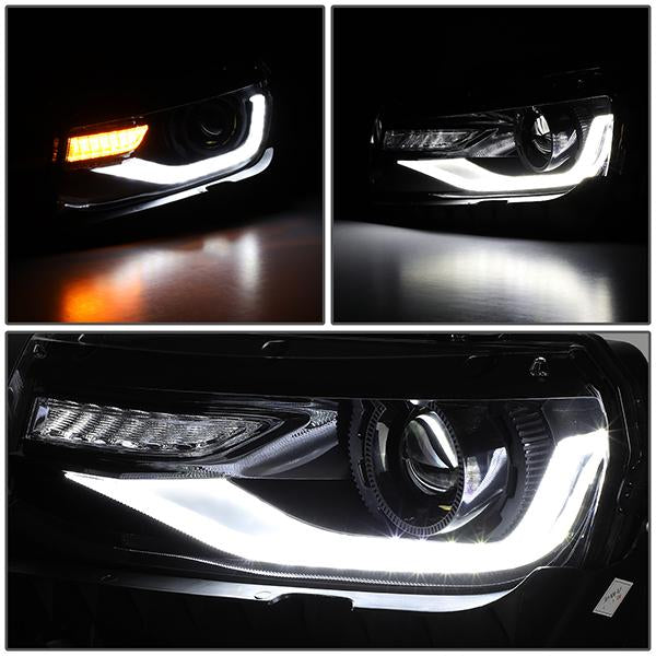 14-15 Chevy Camaro Headlights - LED DRL+Sequential Turn Signal - Clear Lens - Projector - Pair - 3