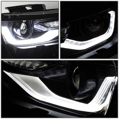 14-15 Chevy Camaro Headlights - LED DRL+Sequential Turn Signal - Clear Lens - Projector - Pair - 4