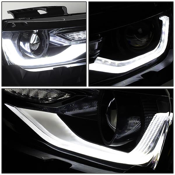 14-15 Chevy Camaro Headlights - LED DRL+Sequential Turn Signal - Clear Lens - Projector - Pair - 4