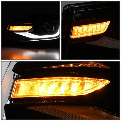 14-15 Chevy Camaro Headlights - LED DRL+Sequential Turn Signal - Clear Lens - Projector - Pair - 5
