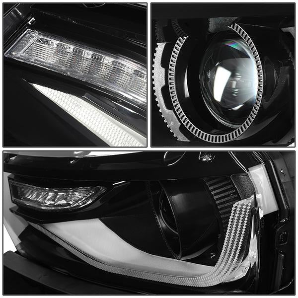14-15 Chevy Camaro Headlights - LED DRL+Sequential Turn Signal - Clear Lens - Projector - Pair - 7