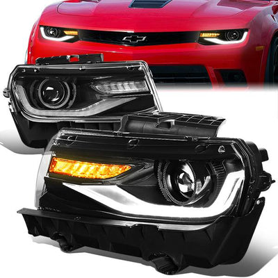 14-15 Chevy Camaro Headlights - LED DRL+Sequential Turn Signal - Clear Lens - Projector - Pair - 1