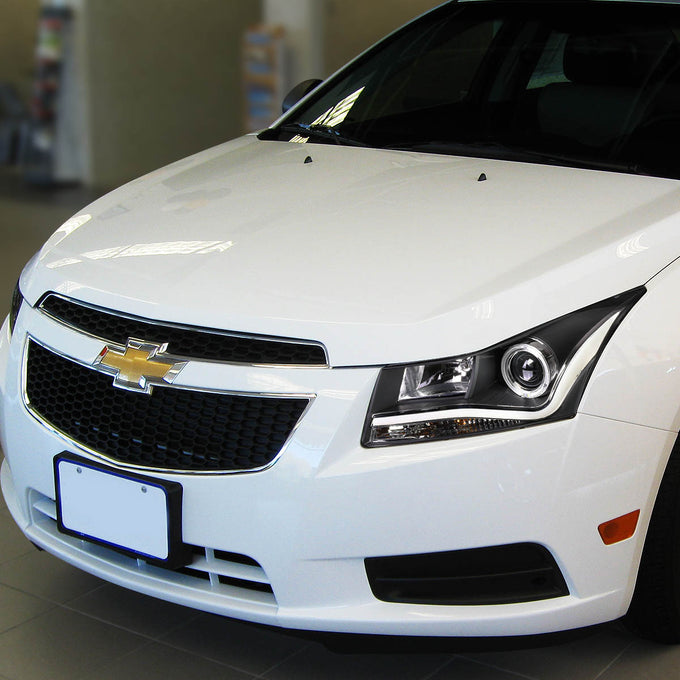 D-Motoring - 11-15 Chevy Cruze Headlights - 3D LED DRL+Halo Ring - Clear Lens - Projector - Plug-n-Play - Pair - 7