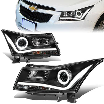 11-15 Chevy Cruze Headlights - 3D LED DRL+Halo Ring - Clear Lens - Projector - Plug-n-Play - Pair