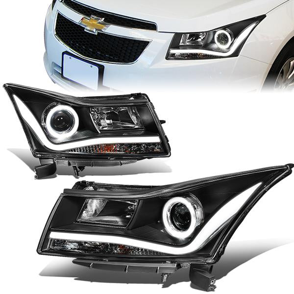 11-15 Chevy Cruze Headlights - 3D LED DRL+Halo Ring - Clear Lens - Projector - Plug-n-Play - Pair