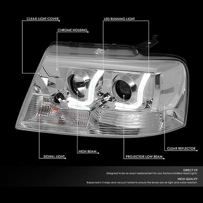 D-Motoring - 04-08 Ford F150 Lincoln Mark LTHeadlights - Dual LED DRL - Clear Corner - Projector - Pair - 2