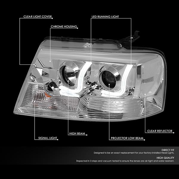 D-Motoring - 04-08 Ford F150 Lincoln Mark LTHeadlights - Dual LED DRL - Clear Corner - Projector - Pair - 2
