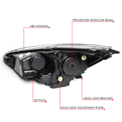 D-Motoring - 15-18 Ford Focus Headlights - LED DRL+Chasing Turn Signal - Clear Lens - Projector - Plug-n-Play - Pair - 6