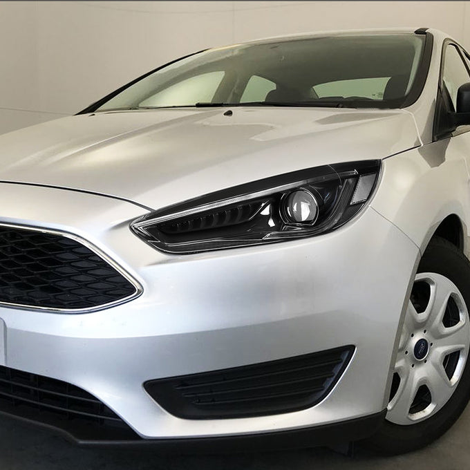 D-Motoring - 15-18 Ford Focus Headlights - LED DRL+Chasing Turn Signal - Clear Lens - Projector - Plug-n-Play - Pair - 7