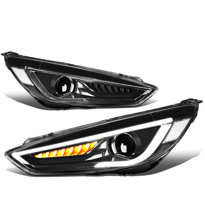 D-Motoring - 15-18 Ford Focus Headlights - LED DRL+Chasing Turn Signal - Clear Lens - Projector - Plug-n-Play - Pair - 1