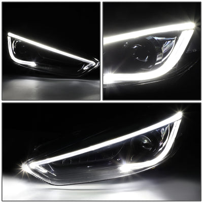D-Motoring - 15-18 Ford Focus Headlights - LED DRL+Chasing Turn Signal - Clear Lens - Projector - Plug-n-Play - Pair - 3