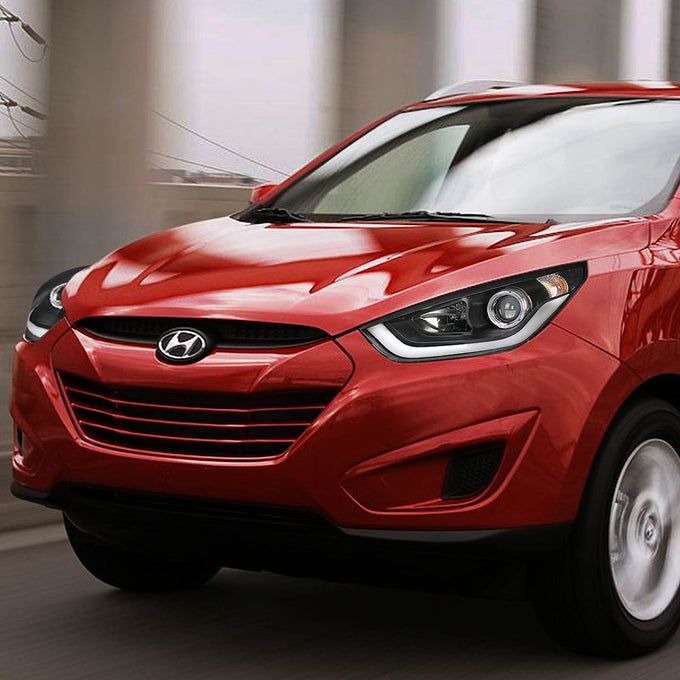 D-Motoring - 10-16 Hyundai Tucson Headlights - 3D LED DRL+Halo Ring - Clear Lens - Projector - Plug-n-Play - Pair - 7