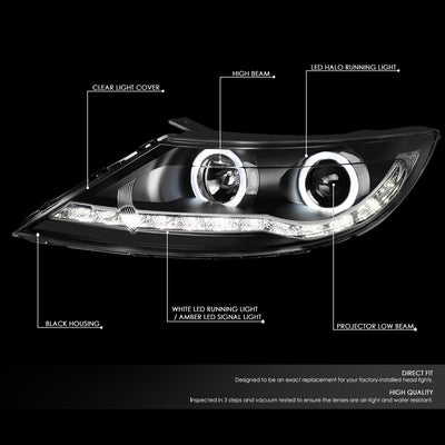 D-Motoring - 11-16 Kia Sportage Headlights - LED DRL+Turn Signal+Halo - Clear Lens - Projector - Plug-n-Play - Pair - 2