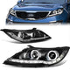 11-16 Kia Sportage Headlights - LED DRL+Turn Signal+Halo - Clear Lens - Projector - Plug-n-Play - Pair
