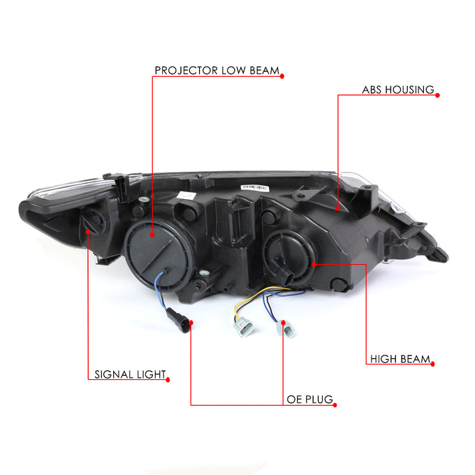 D-Motoring - 12-14 Toyota Camry Headlights - 3D LED DRL - Clear Lens - Projector - Plug-n-Play - Pair - 6
