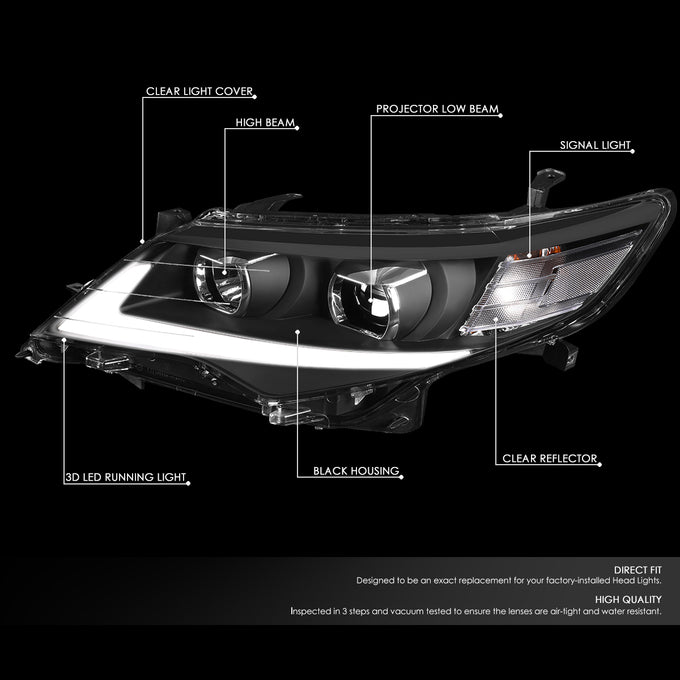 D-Motoring - 12-14 Toyota Camry Headlights - 3D LED DRL - Clear Lens - Projector - Plug-n-Play - Pair - 2