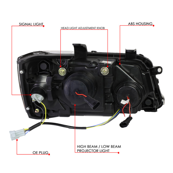 D-Motoring - 01-07 Toyota Highlander Headlights - 3D LED DRL Running Strip - Clear Lens - Projector - Plug-n-Play - Pair - 6
