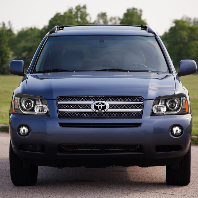 D-Motoring - 01-07 Toyota Highlander Headlights - 3D LED DRL Running Strip - Clear Lens - Projector - Plug-n-Play - Pair - 7