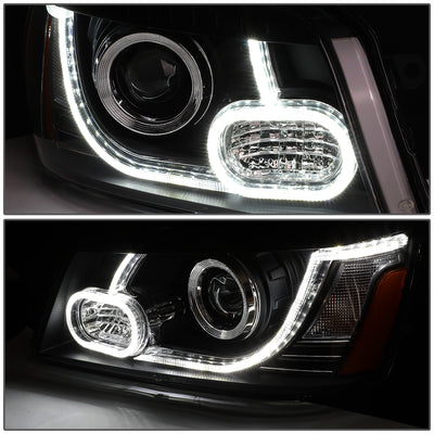 D-Motoring - 01-07 Toyota Highlander Headlights - 3D LED DRL Running Strip - Clear Lens - Projector - Plug-n-Play - Pair - 3