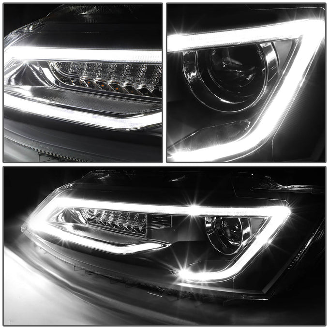 D-Motoring - 11-18 Volkswagen Jetta Sedan Headlights - LED DRL+Chasing Turn Signal - Clear Lens - Projector - Plug-n-Play - Pair - 4