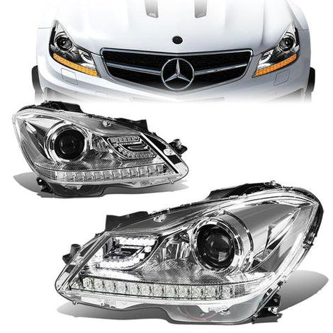 12-15 Mercedes C-Class W204 Headlights - LED DRL - Clear Housing - Projector - Plug-n-Play - Pair