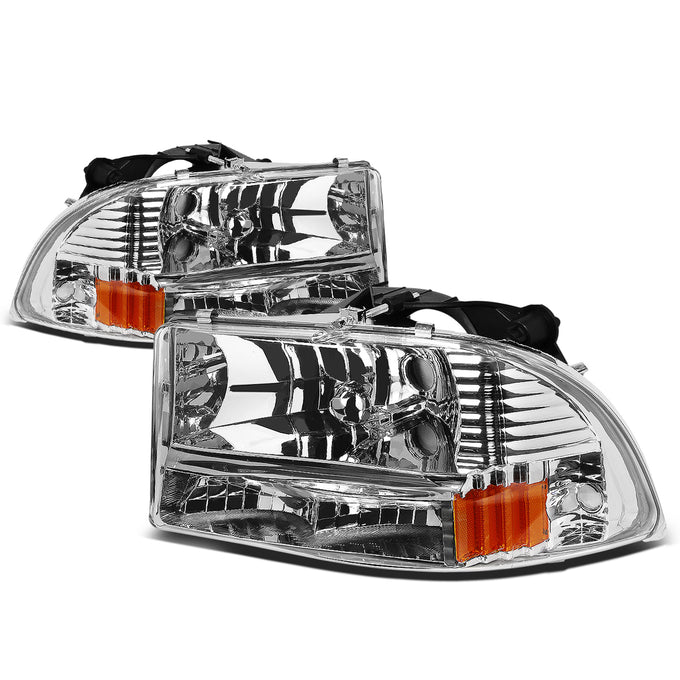 D-Motoring - Headlights - Chrome Housing - Amber Corner - Plug-n-Play - Pair - 97-04 Dodge Dakota / 98-04 Durango - 1