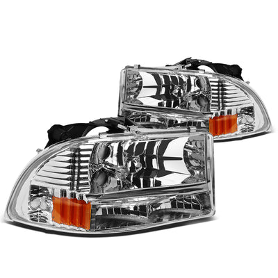 D-Motoring - Headlights - Chrome Housing - Amber Corner - Plug-n-Play - Pair - 97-04 Dodge Dakota / 98-04 Durango - 3