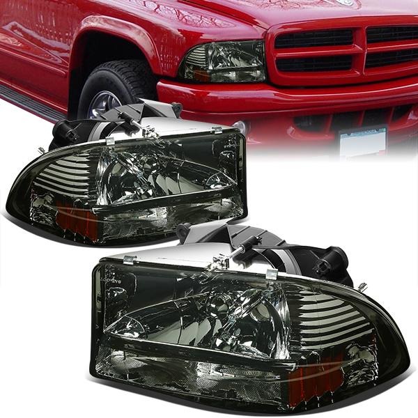 97-04 Dodge Dakota Durango Headlights - Smoked Housing - Amber Corner - Plug-n-Play - Pair
