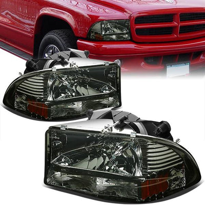 97-04 Dodge Dakota Durango Headlights - Smoked Housing - Amber Corner - Plug-n-Play - Pair