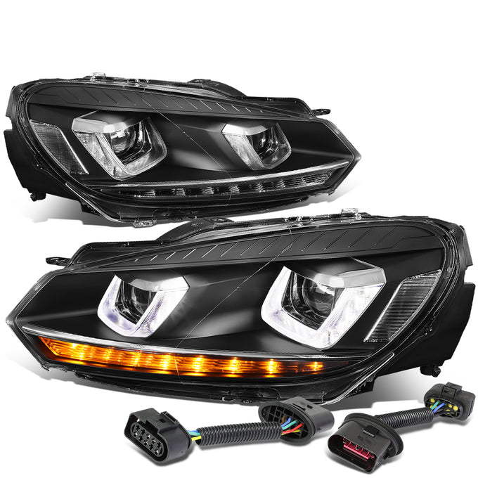 D-Motoring - 10-14 Volkswagen Golf GTI Headlights - Sequential LED Turn Signal+DRL U-Halo - Clear Lens - Plug-n-Play - Pair - 1