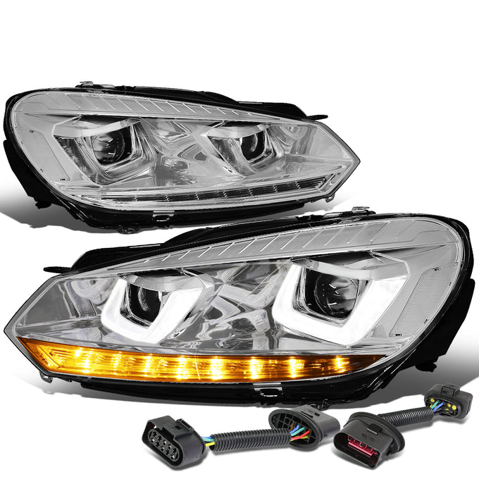 D-Motoring - 10-14 VW Golf/GTI Headlights - Chasing LED Turn Signal+3D DRL - Clear Lens - Projector - Plug-n-Play - Pair - 1