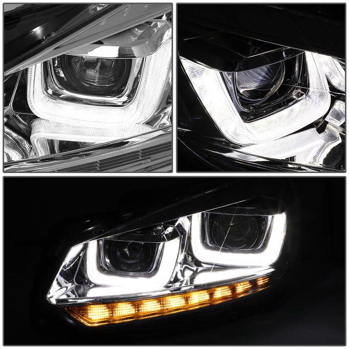 D-Motoring - 10-14 VW Golf/GTI Headlights - Chasing LED Turn Signal+3D DRL - Clear Lens - Projector - Plug-n-Play - Pair - 3