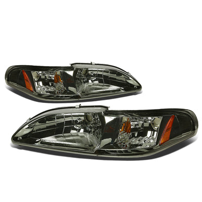D-Motoring - Headlights - Smoked Lens - Amber Corner - Plug-n-Play - Pair - 94-98 Ford Mustang - 1