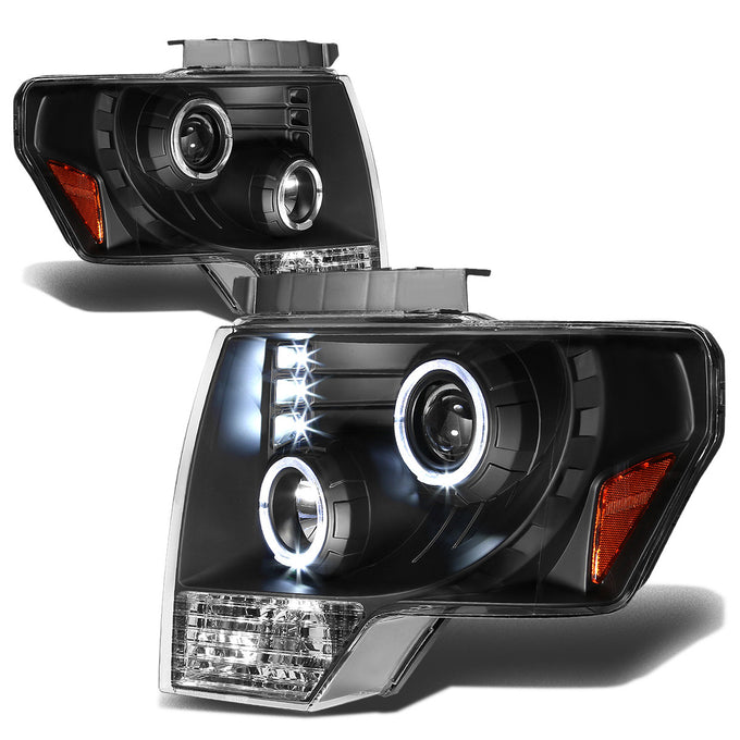 D-Motoring - Headlights - LED Halo Rings - Black Housing - Amber Corner - Projector - Plug-n-Play - Pair - 09-14 Ford F-150 - 1