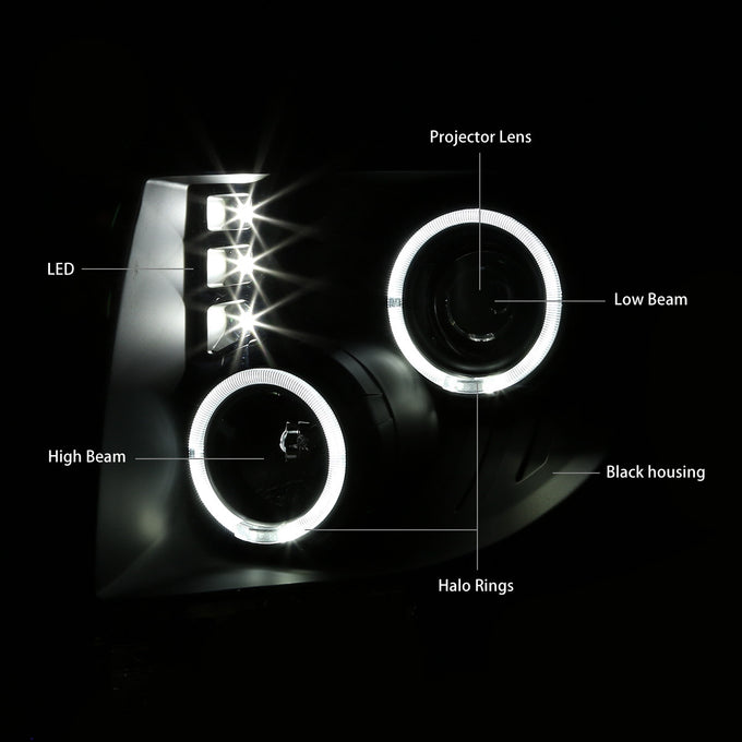 D-Motoring - Headlights - LED Halo Rings - Black Housing - Amber Corner - Projector - Plug-n-Play - Pair - 09-14 Ford F-150 - 2