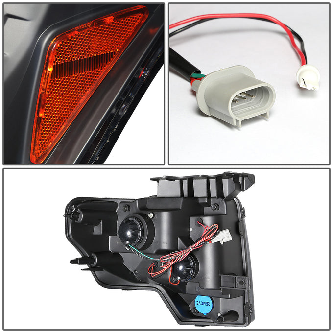 D-Motoring - Headlights - LED Halo Rings - Black Housing - Amber Corner - Projector - Plug-n-Play - Pair - 09-14 Ford F-150 - 4