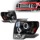 09-14 Ford F-150 Headlights - LED Halo Rings - Black Housing - Amber Corner - Projector - Plug-n-Play - Pair