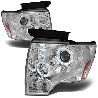 D-Motoring - Headlights - LED Halo Rings - Chrome Housing - Amber Corner - Projector - Plug-n-Play - Pair - 09-14 Ford F-150 - 1
