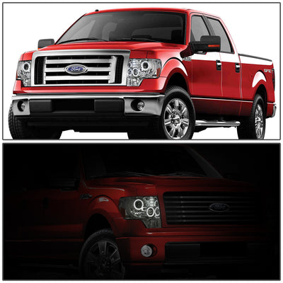 D-Motoring - Headlights - LED Halo Rings - Chrome Housing - Amber Corner - Projector - Plug-n-Play - Pair - 09-14 Ford F-150 - 5
