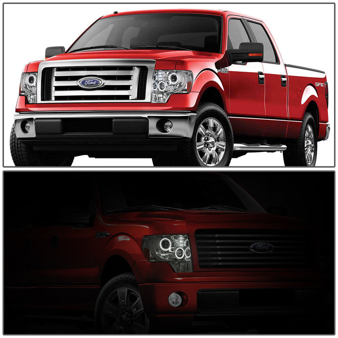 D-Motoring - Headlights - LED Halo Rings - Chrome Housing - Amber Corner - Projector - Plug-n-Play - Pair - 09-14 Ford F-150 - 5