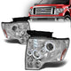09-14 Ford F-150 Headlights - LED Halo Rings - Chrome Housing - Amber Corner - Projector - Plug-n-Play - Pair