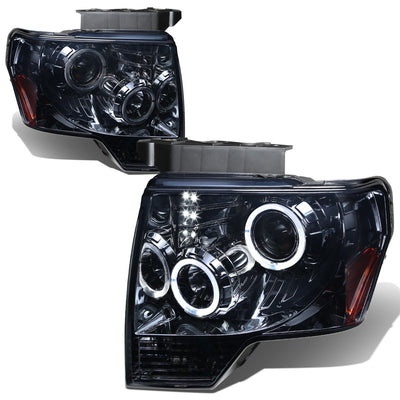 D-Motoring - Headlights - LED Halo Rings - Smoked Lens - Amber Corner - Projector - Plug-n-Play - Pair - 09-14 Ford F-150 - 1