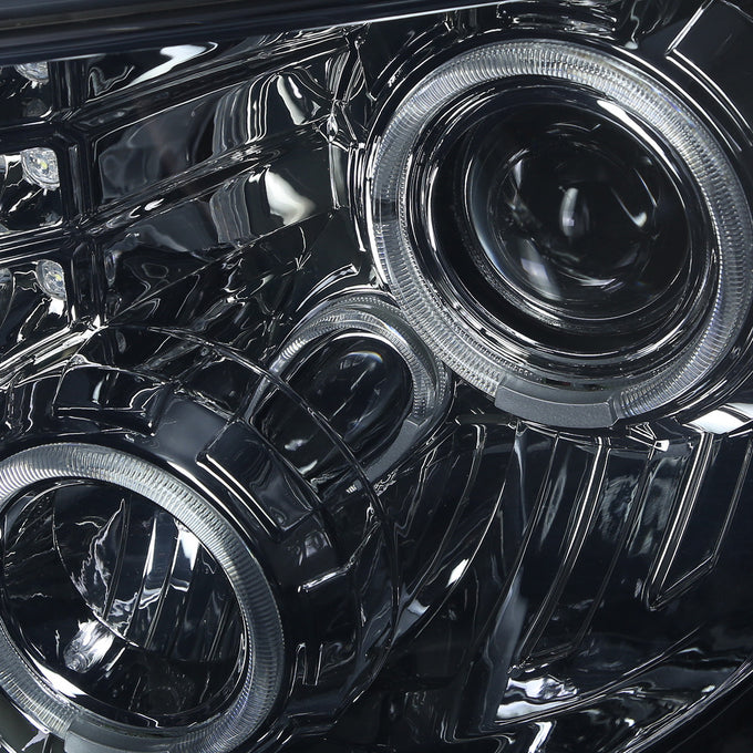 D-Motoring - Headlights - LED Halo Rings - Smoked Lens - Amber Corner - Projector - Plug-n-Play - Pair - 09-14 Ford F-150 - 3